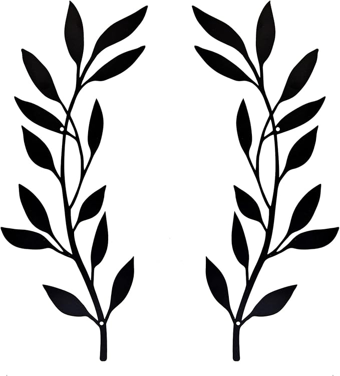 Metal Tree Leaf Wall Decor 2 PCS Rustic Vine Branch Leaf Wall Art for Living Room Bedroom Bathroom Decorations - Black