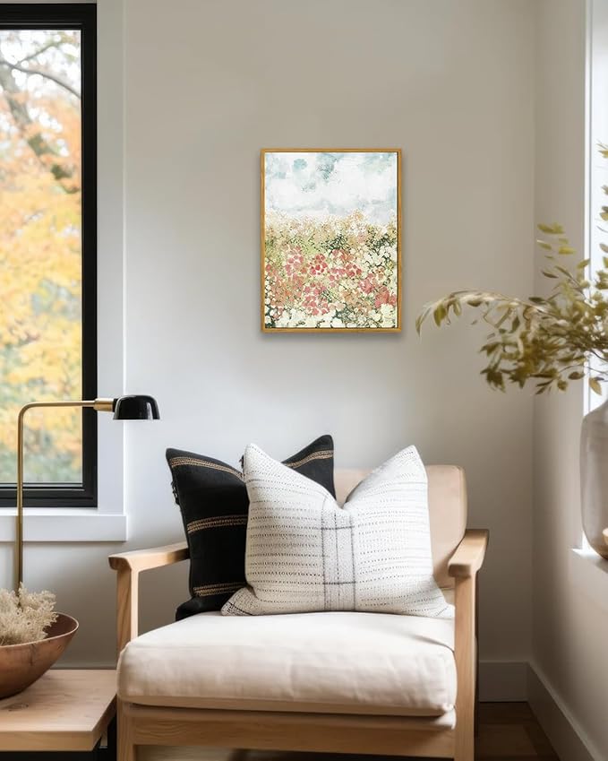 KBKBART Framed Wall Art for Bedroom Decor, Vintage Spring Flower Pictures Aesthetic, Farmhouse Wall Decor Meadow Floral Bathroom Canvas Oil Painting, Canvas Wall Art Summer Room Decor, Gifts for Friends or Family(12"x16")