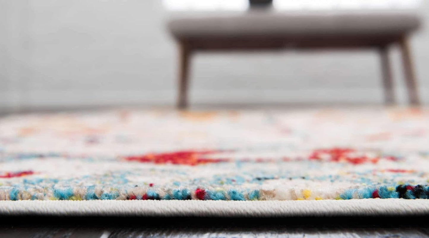 Unique Loom Rosso Collection Vintage, Geometric, Bohemian, Traditional, Distressed, Southwestern Area Rug, 2' 0" x 6' 0", Multi/Ivory