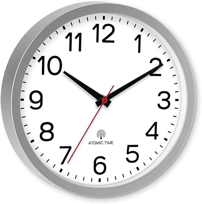 AKCISOT Atomic Wall Clock 12 Inch Clocks for Kitchen, Battery Operated Clock for Bedroom Office Classroom Living Room(Silver)