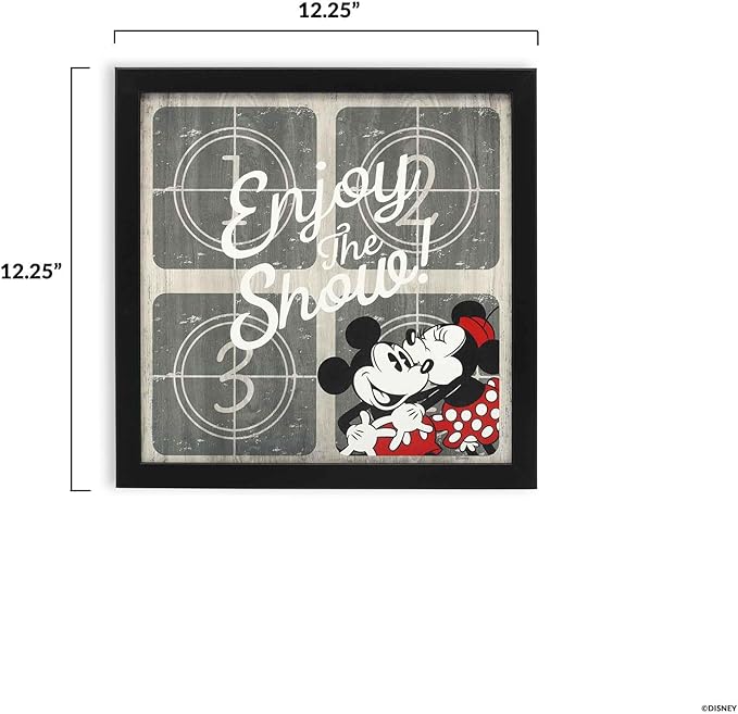 Disney Mickey Mouse and Minnie Enjoy the Show Framed Wood Wall Decor - Fun Mickey Mouse Picture for Movie Room or Play Room