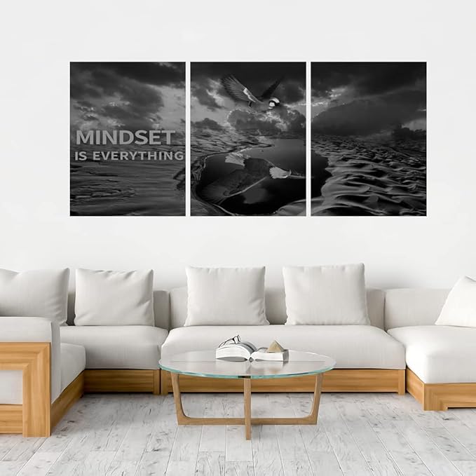 Yetaryy 3 Panels Inspirational Canvas Painting Motivational Wall Art Success Framed Poster Grind Hustle Positive Quotes Wall Poster Office Inspirational Wall Décor 60''W x 28''H (Animals-HeiYing-3L)
