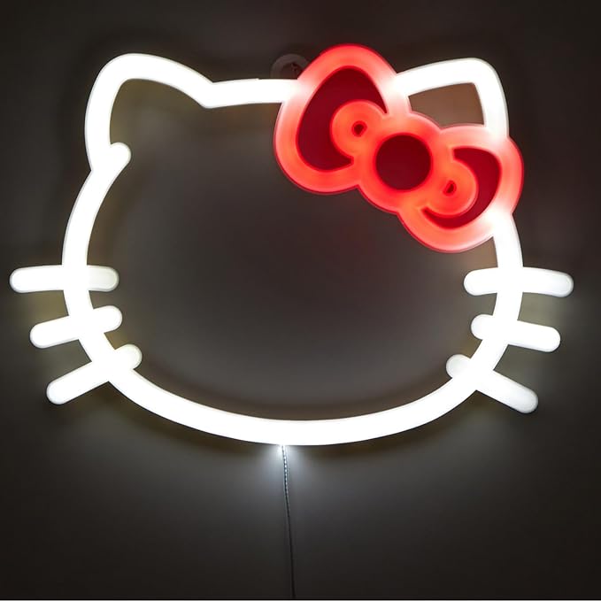 Hello Kitty LED Neon Wall Light,Figural Light-Up Wall Hanging Décor,Battery Operated,10" W x 7" H,Cute Night Light for Kids Bedrooms