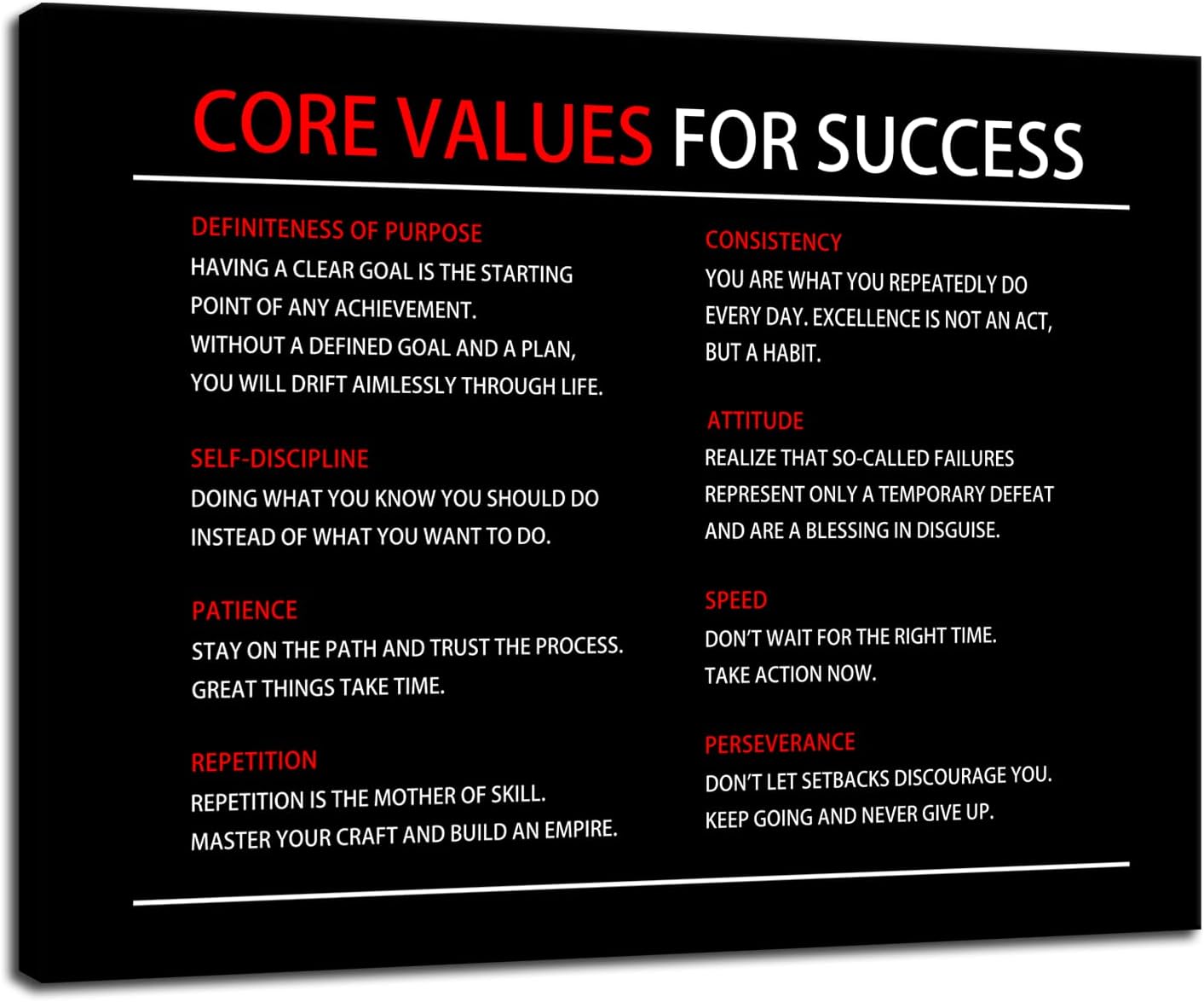 Inspirational Canvas Painting Motivational Wall Art Core Values Quote Poster Inspiring Positive Motivational Framed Artwork Prints Picture for Living Room Office [30''Wx 40''H]