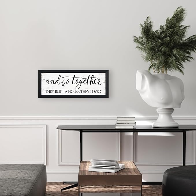 House Warming For New Home Decor Sign: And So Together They Built A House They Loved, Modern Farmhouse Wall Decor, Rustic Home Decor Wall Art Family Love Signs, Bedroom Decor For Couples Sweet Decorations
