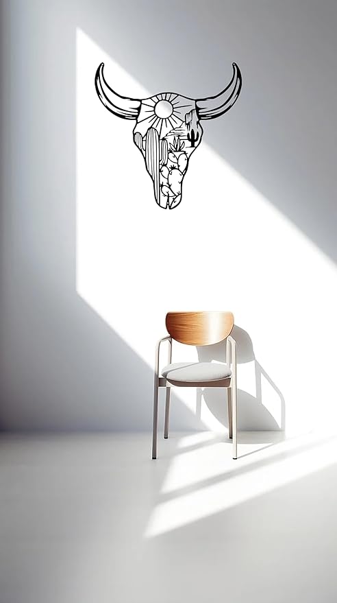 RESACO Cow Skull Metal Wall Art Western Wall Decor Western Bathroom Decorations Southwestern Decor Desert Wall Sculptures for Living Room Bedroom Indoor Outdoor (Black 13in x13in)