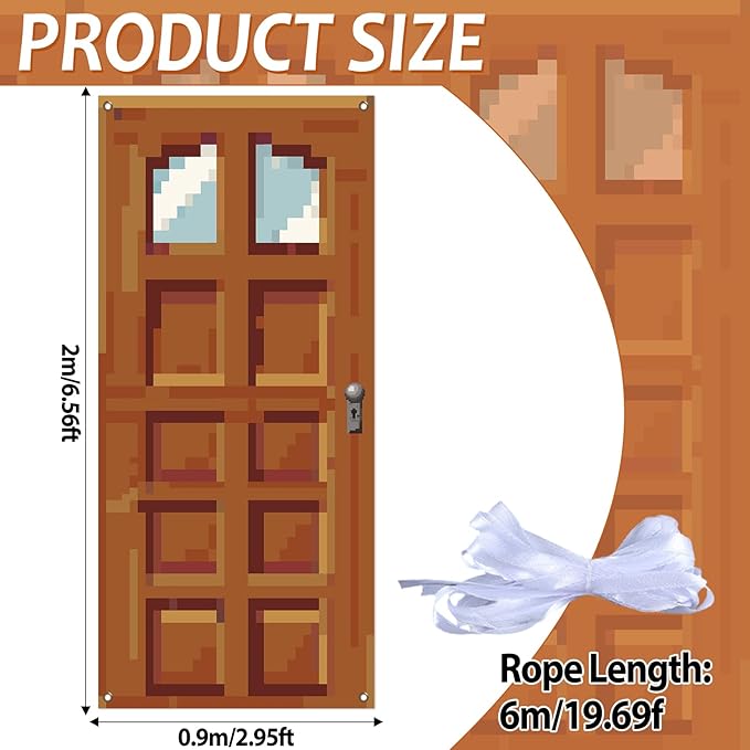 Pixel Room Decor Miner Door Cover Backdrop Mining Wall Decal Video Game Themed Birthday Party Decorations Fabric Door Cling Banner for Kids Boy Bedroom Accessories Home Pixel Poster Supplies 79X35Inch