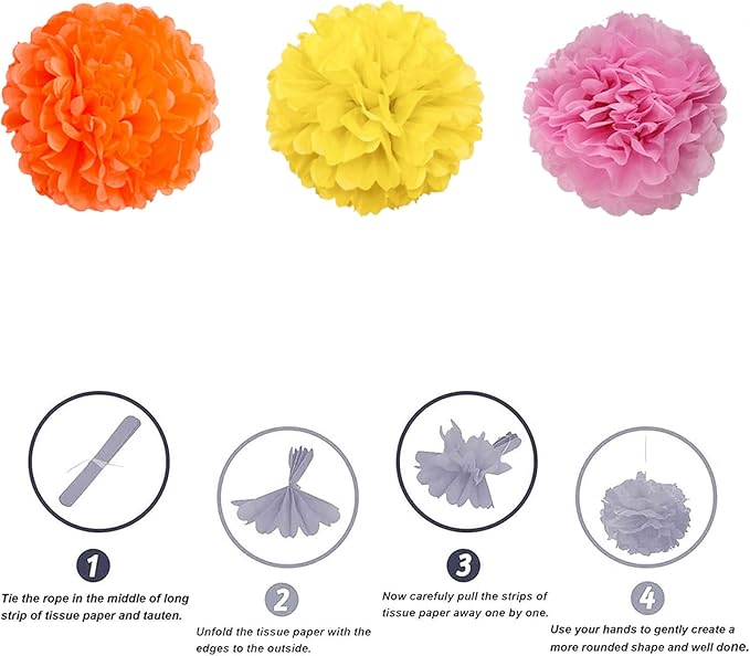 We Moment Pink Orange Yellow Paper Pom Poms for Party Decoration Boho Party Ceiling Wall Hanging Tissue Flowers Decorations 12pcs 3 Colors