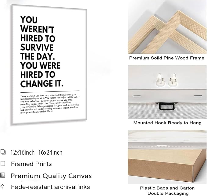 You Were Hired to Change It Motivational canvas Wall Art Empowering Quote wall decoration pictures Inspirational Poster Prints for Office Desk Classroom Home Decor Framed