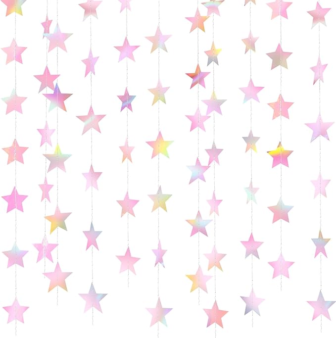 Patelai Glitter Star Garland Banner 2026 Graduation Decor 130 Feet Star Hanging Banner Twinkle Backdrop for Party Birthday Classroom Wedding Supplies(Iridescent Pink)