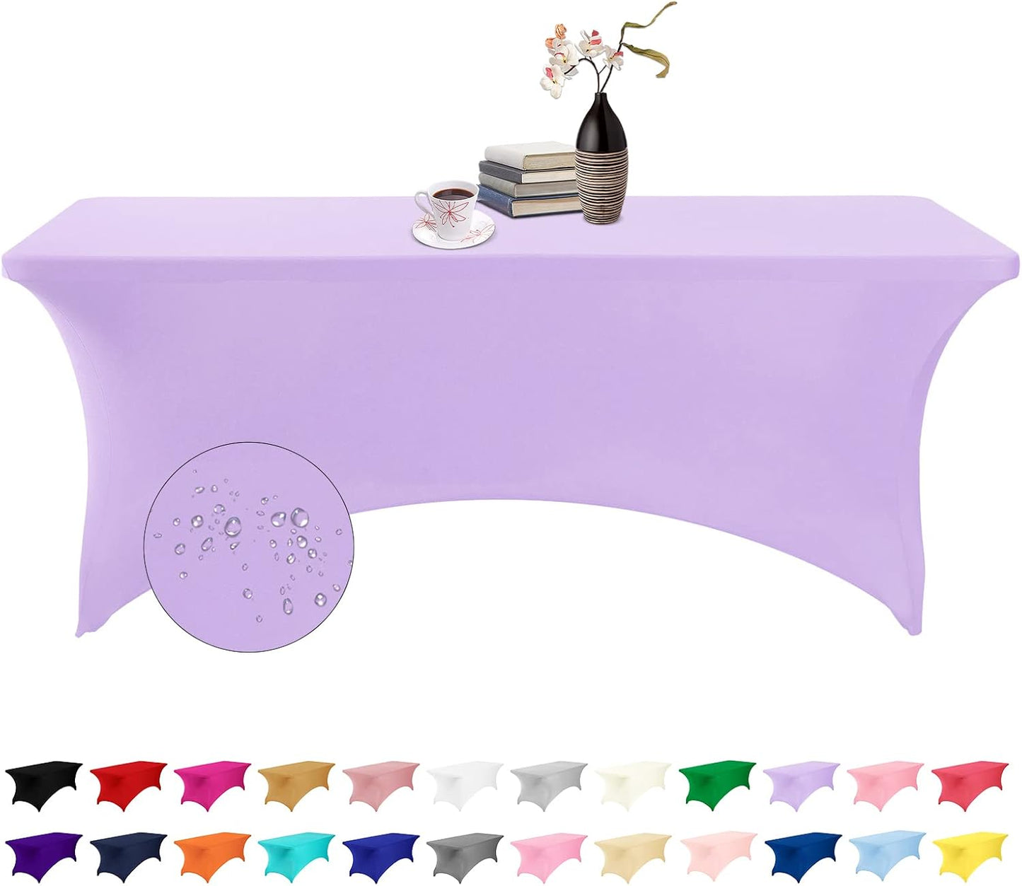 Spandex 6ft Waterproof Table Cover for Party,Wedding, Banquet, and Events(Lavender)