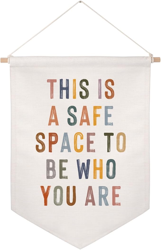 This Is A Safe Space Wall Hanging Banner, Therapy Office Wall Decor, School Counselor, Psychologist Wall Hanging, Classroom Pennant Flag, School Counselor Sign, Calming Corner, Growth Mindset