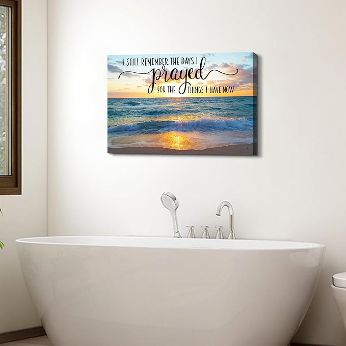 Large Christian Scripture Wall Art Ocean Decor Bible Verses Canvas Prints Pictures Sunset Beach Painting Seascape Poster Natural Modern Artwork for Kitchen Living Room Home Decoration 24x36"