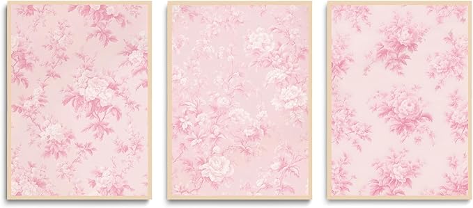 LYPHNX Pink Chinoiserie Flower Poster Wall Art light Pink Love Shack Fancy Canvas Decor Paintings Set of 3 Blush Pink Painting Pictures Home Decor for bedroom Living room Bathroom 12"x16" Unframed