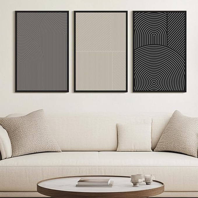Drsoum Minimalist Abstract Wall Art Framed Modern Boho Neutral Line Wall Decor Mid Century Geometric Artwork Bedroom Living Room 24x36in Black Framed