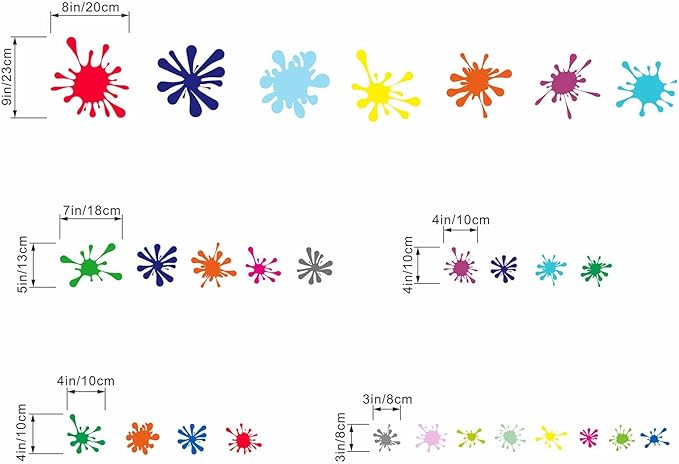 29pcs Colorful Paint Splatter Wall Stickers - Graffiti Painting Splotches Wall Decals - Nursery Kids Baby Girls Boys Room Daycare Kindergarten Playroom Classroom Wall Decor