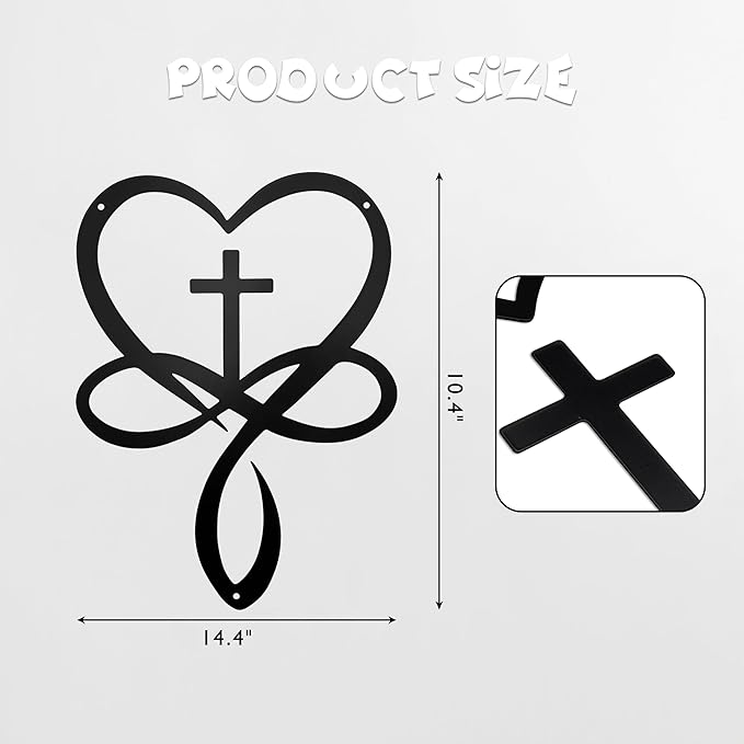 Metal Infinity Heart Cross Wall Decor, Unique Cross Decorative Wall Art, Heart And Love Sign Wall Plaques, Love Gift For Adult Home Wedding, Decor Room Bedroom Living Room Decoration（Black)