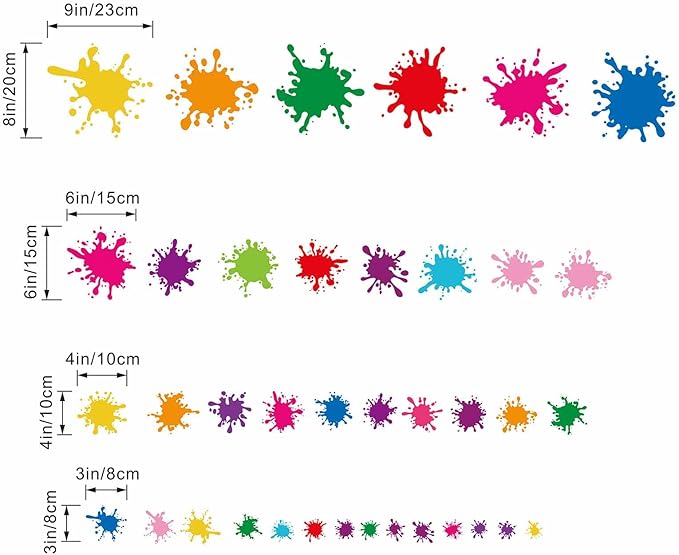 38pcs Colorful Paint Splatter Wall Decals - Graffiti Painting Splotches Wall Stickers - Nursery Kids Baby Girls Boys Room Daycare Kindergarten Playroom Classroom Wall Decor