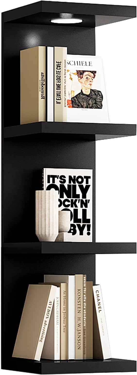 Versatile 4 Tier Wall Shelf Unit,Black Lack Wall Shelf,Display Floating Shelf with LED Remote Control Light