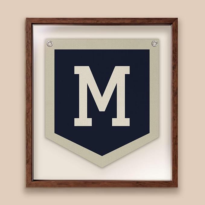 Lacama Toddler Boys Room Decor，Vintage Name Pennant Flag for Toddler Bedroom Playroom Kidsroom，Nursery Name Sign for Boys，Letter Wall Decor，Baby Boy Christmas Gifts，Initial Monogram M 12x14 in