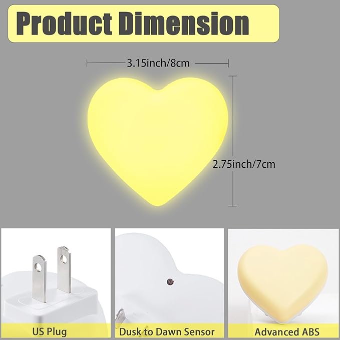 INZU Night Lights Plug into Wall, LED Night Light for Kids, Cute Nightlight with Auto Dusk to Dawn Sensor, LED Nightlight with Soft Warm Light for Bedroom, Nursery, Bathroom, Hallway (Yellow)