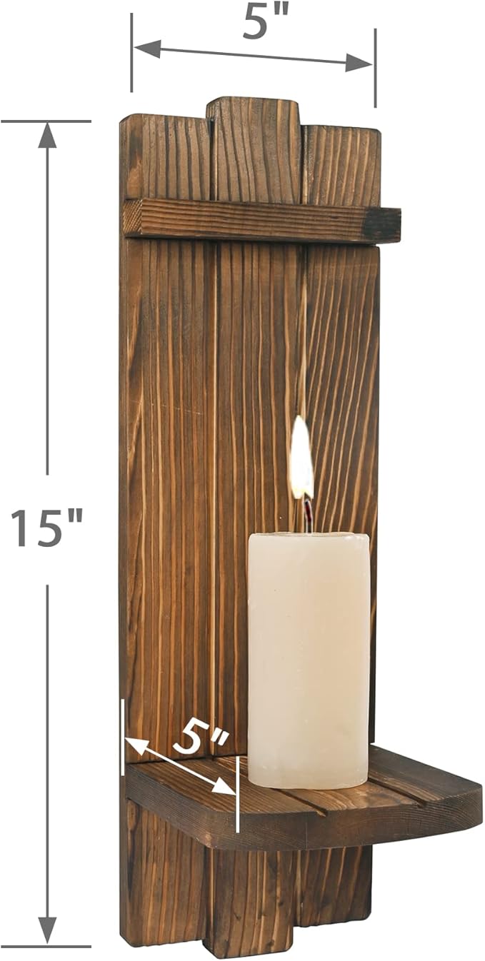 Sconces Wall Decor Set of 2, Wall Candle Holder Rustic Home Decor, Farmhouse Wall Art Floating Candle Sconces Shelf Wooden Wall Decorations for Living Room, Dining Room, Bedroom, Bathroom