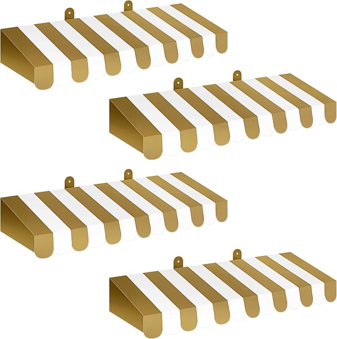 Boao 4 Pack Circus Awning Decoration 3D Stripe Cardboard Awning Carnival Wall Decor Circus Party Favors for Lemonade Stand Bakery Ice Cream Truck Bulletin Board Decor(Gold and White)