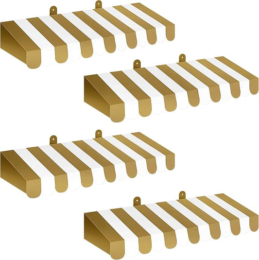 Boao 4 Pack Circus Awning Decoration 3D Stripe Cardboard Awning Carnival Wall Decor Circus Party Favors for Lemonade Stand Bakery Ice Cream Truck Bulletin Board Decor(Gold and White)