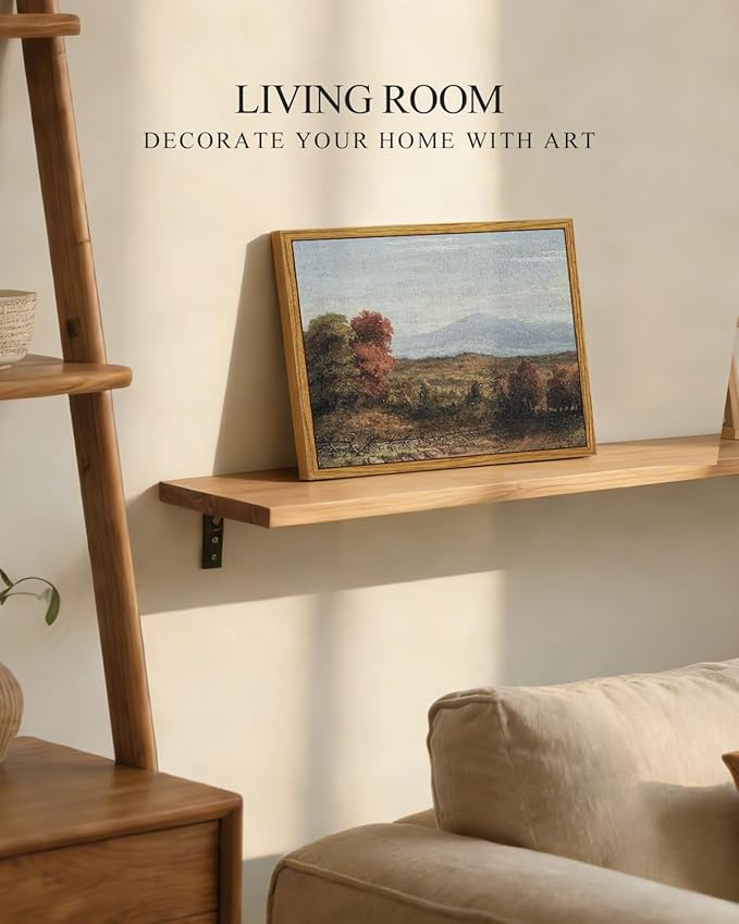 InSimSea Framed Canvas Print Art, Vintage Autumn Landscape Painting, Rustic Farmhouse Cottage Decor for Hallway Wall Floating Shelf Desk Vanity Fireplace,10x8 in,Warm Earth Tones