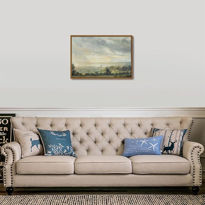 OIQArtOIQ Vintage Framed Wall Art Pastoral Landscape Canvas Art Prints Rustic Farmhouse Pictures Wall Decor Modern Cottagecore Paintings Artwork For Bedroom Kitchen Bathroom Office Living Room