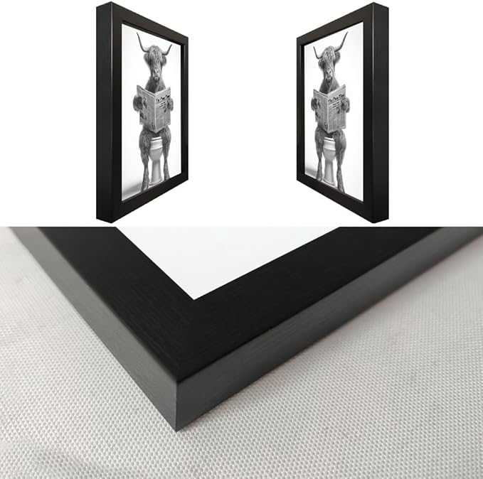 Funny Highland Cow Bathroom Wall Art - Framed Black and White Bathroom Wall Decor, Humorous Cow Picture Wall Decor with Cute Animal Canvas, Modern Farmhouse Style Restroom Sign Art for Toilet & Washroom 11"x14"