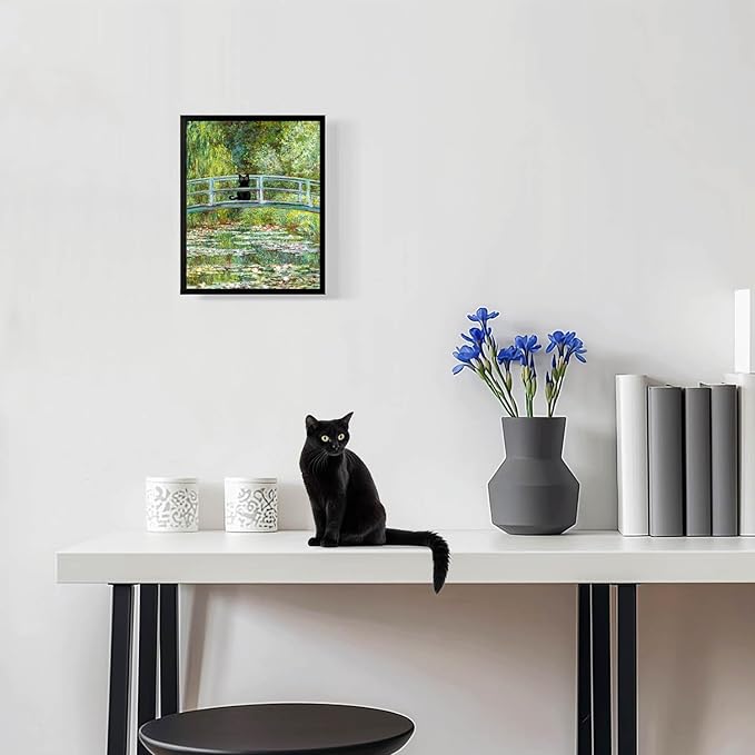 Hamduker Aesthetic Cat Poster Monet Prints Vintage Posters Canvas Wall Art Funny Water Lilies Cat Posters Decor for Bedroom Bathroom Living Room (Size: 16''x20''x1pcs)