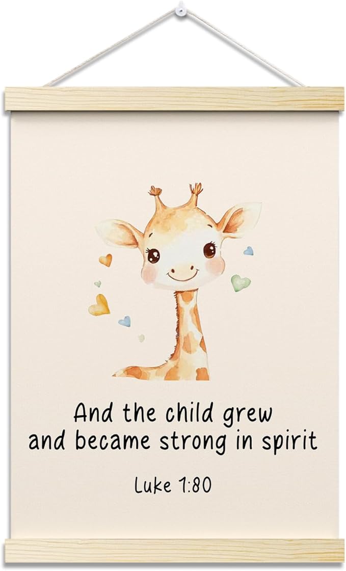 And The Child Grew and Became Strong In Spirit Christian Posters Hanger Frame Giraffe Hanging Poster for Nursery Classroom Decor Wall Art Decor for Kidroom Canvas Wall Art Print 16x12 - YY053