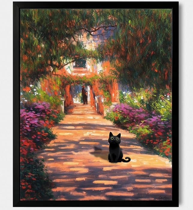Hamduker Garden Black Cat Wall Art Pictures Funny Preppy Cat Posters Wall Art Decor Farmhouse Gallery Aesthetic Wall Art for Living Room Bedroom Decorations (Size: 11'' x 14''x1pcs)