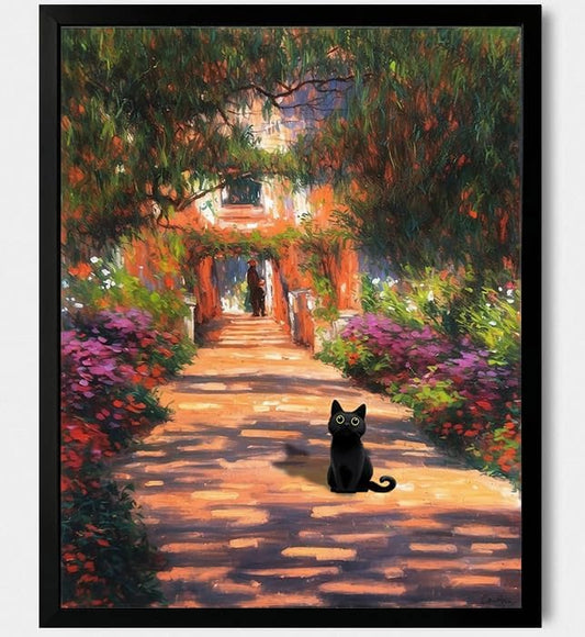 Hamduker Garden Black Cat Wall Art Pictures Funny Preppy Cat Posters Wall Art Decor Farmhouse Gallery Aesthetic Wall Art for Living Room Bedroom Decorations (Size: 11'' x 14''x1pcs)