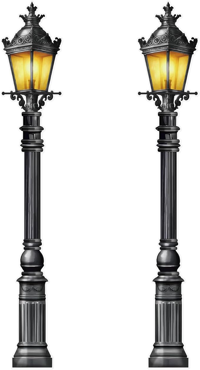 Honoson 2 Pcs 6' Tall Mardi Gras Lamp Post Cutouts Winter Vintage Life Size Lamppost Photo Props New Orleans Carnival Street Light Wall Decorations for Masquerade Party Backdrop Home Decor (Plastic)