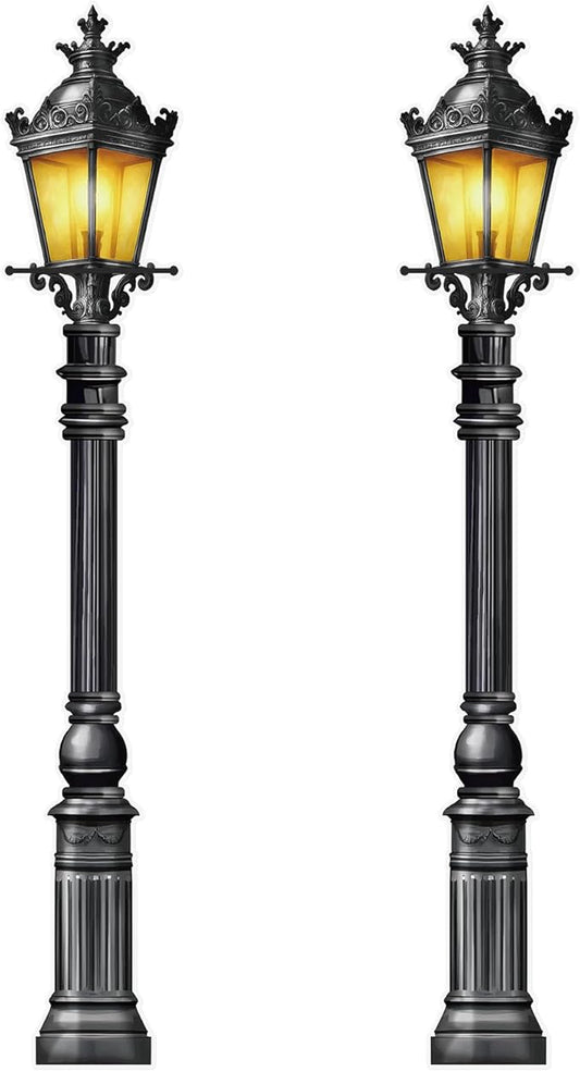 Honoson 2 Pcs 6' Tall Mardi Gras Lamp Post Cutouts Winter Vintage Life Size Lamppost Photo Props New Orleans Carnival Street Light Wall Decorations for Masquerade Party Backdrop Home Decor (Plastic)