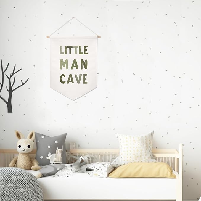 ZEARPT Little Man Cave Pennant Flag Wall Art Banner, Kids Room Decor, Nursery Wall Decor, 12.5 x 18 inches, Eco-friendly Fabric, Boho Style
