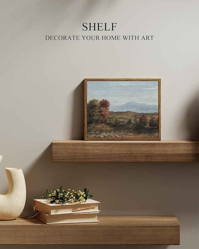 InSimSea Framed Canvas Print Art, Vintage Autumn Landscape Painting, Rustic Farmhouse Cottage Decor for Hallway Wall Floating Shelf Desk Vanity Fireplace,10x8 in,Warm Earth Tones