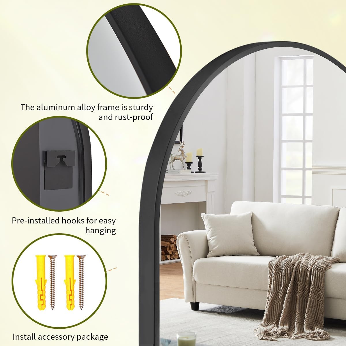BEAUTYPEAK 24"x36" Arch Bathroom Mirror, Wall Mounted Vanity Metal Frame Mirror for Bedroom, Entryway, Living Room, Black
