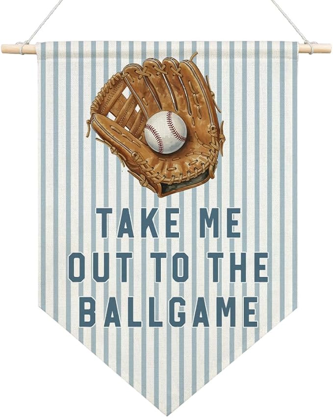 AGMDESIGN Take Me Out To The BallGame Pennant Flag Banner, Vintage Baseball Wall Decor for Toddler Boys Sports Room Nursery Classroom, Sports Decor for Kids Bedroom, Ballgame Lovers Gifts for Son Teen