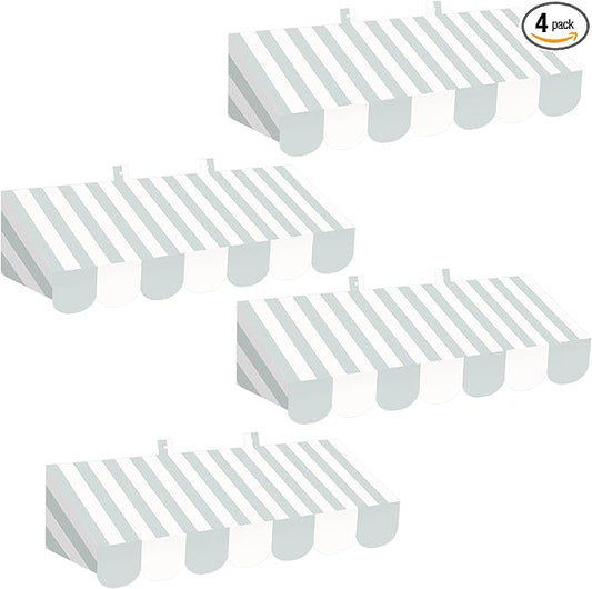 Tallew 4 Pcs 3D Circus Awning Wall Decoration Carnival Awning for Halloween Carnival Theme Party Classroom Decorations(Bright Blue and White)