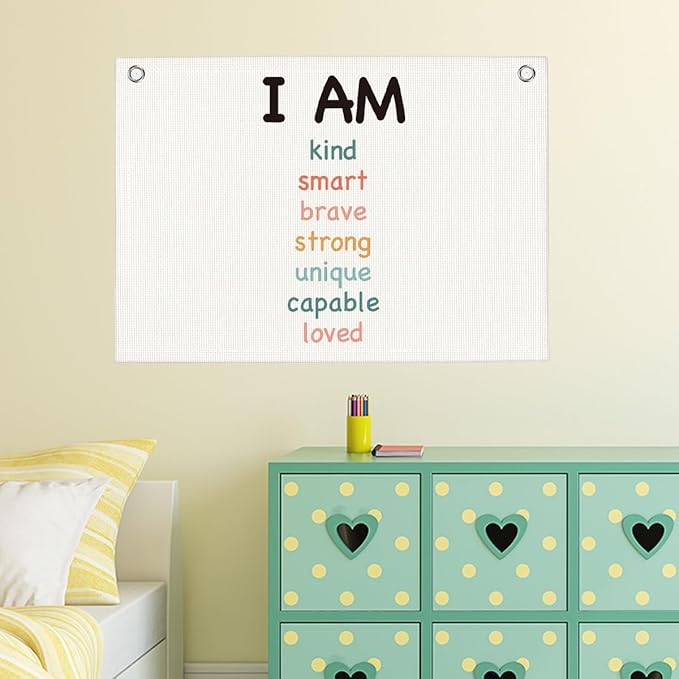 Positive Affirmations Wall Hanging Banner Flag Inspirational Decor for Office Toddler Playroom Nursery Study Room Trendy Room Motivational Quotes