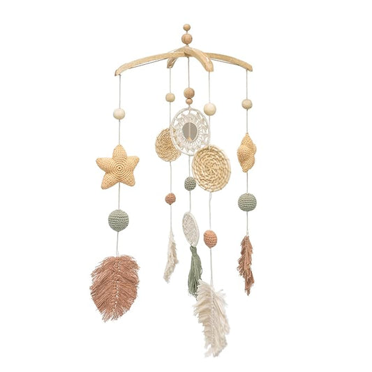 Crane Baby Willow Leaf Ceiling Hanging Decor - Handcrafted, Nursery Decoration, Whimsical Earthy Tones