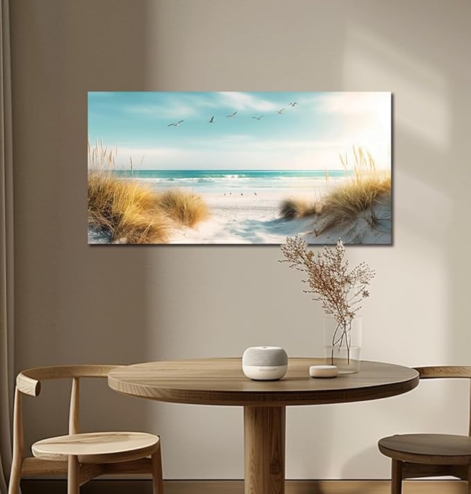 Beach Canvas Wall Art Decor Ocean Pictures Prints for Living Room Coastal Path Painting Seascape Artwork Sea Reeds Landscape for Bedroom Bathroom Home Office Decorations(20"*40")
