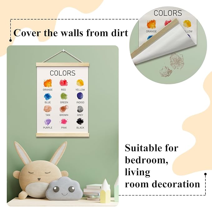 Colors Posters Hanger Frame for Classroom Learning Hanging Poster for Classroom Nursery Decor Educational Wall Art Decor for Preschool Kids Room Playroom Canvas Wall Art Print 16x12 Inches - YY059