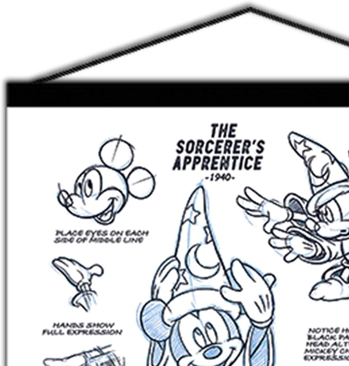 Open Road Brands Disney Fantasia Sorcerer's Apprentice Hanging Canvas Banner - Nostalgic Mickey Mouse Wall Decor for Home or Office