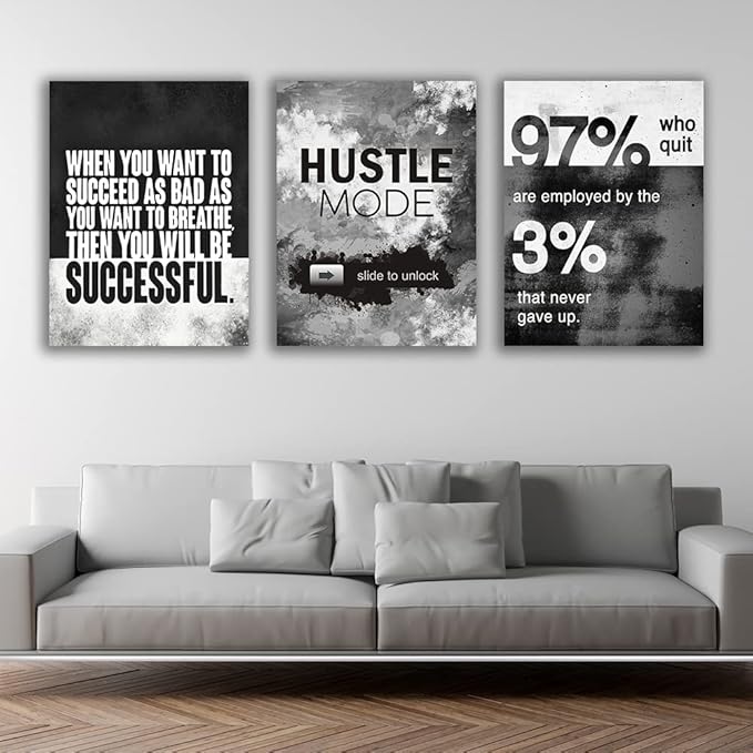 Motivational Painting Wall Art 3 Pieces Canvas Print Success Wall Art for Home Office Living Room Leader Canvas Quotes Inspirational Positive Poster Framed Motivation Artwork [72''Wx 36''H]