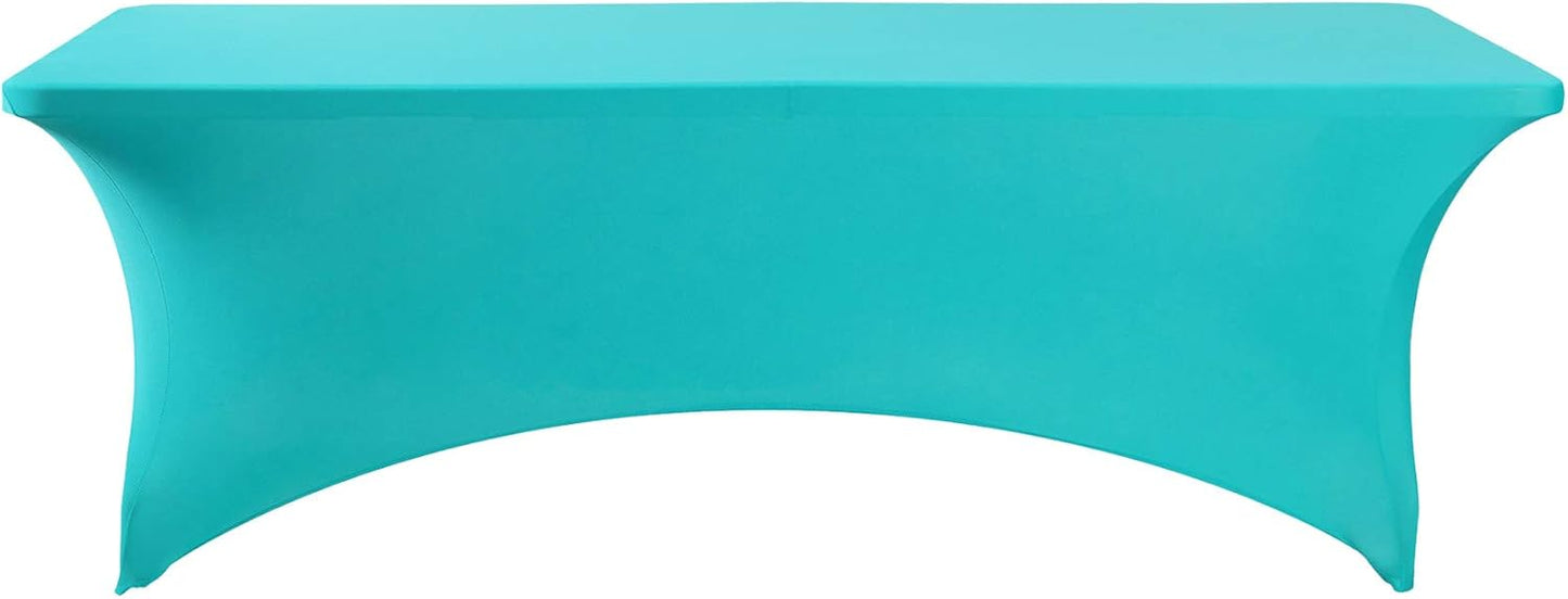SuperO Waterproof Spandex Table Cover for 8FT Table Universal Fitted Stretch Tablecloth for Party, Banquet, Wedding and Events-Turquoise