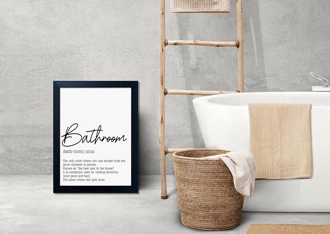 Boswaydeco Bathroom Decor Wall Art Black and White Bathroom Artwork Small Modern Toilet Rules Canvas Print for Guest Washroom